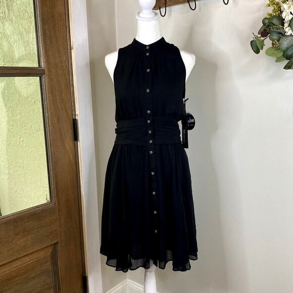 Karl Lagerfeld x Impulse Black Rhinestone Button Dress Women’s 2 Sheer Cocktail - Picture 1 of 15
